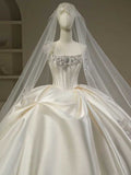 Pretty Wedding Dress Ball Gown Strapless White Long Satin Wedding Dresses Bridal Gowns Brides Gown HZ1121