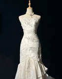 Retro Bridal Gown 1960s Mermaid Spaghetti Straps Sleeveless Lace Long White 60s Wedding Dresses Elegant Bridal Gowns HZ1121