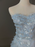 Pretty Ball Gown Sweetheart Tulle Light Blue Long Quinceanera Dress Formal Gowns Vestido De 15 Anos Sweet 16 Dress HZ1121