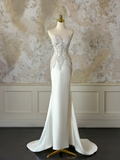 Modest Bridal Gown Mermaid Sweetheart Sleeveless Silver Beads Long White Wedding Dresses Elegant Bridal Gowns HZ1121
