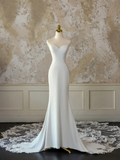 Modest Bridal Gown Mermaid Sweetheart Sleeveless Satin Long White Lace Wedding Dresses Elegant Bridal Gowns HZ1121