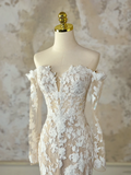 Modest Bridal Gown Mermaid Off The Shoulder White Long Sleeves Tulle Lace Wedding Dresses Elegant Bridal Gowns HZ1121