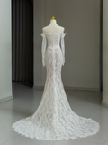 Modest Bridal Gown Mermaid Off The Shoulder White Long Sleeves Lace Wedding Dresses Elegant Bridal Gowns HZ1121