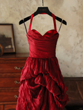 Elegant Sheath Halter Wine Red Satin Long Prom Dresses Party Dress Summer 20th Birthday Outfits 18th Birthday Dresses HZ1121