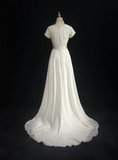 Modest Bridal Gown A line Square Neck White Short Sleeves Chiffon Wedding Dresses Timeless Brides Bridal Gowns HZ1121
