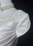 Vintage Bridal Gown A line Square Neck White Short Sleeves Satin 60s Wedding Dresses Timeless Brides Bridal Gowns HZ1121