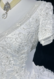 Classic Elegant Wedding Gown A line V Neck Long White Satin 70s Wedding Dresses Vintage Bridal Gowns HZ1121