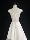 Unique Wedding Dress Ball Gown Square Neck Long White Satin 90s Wedding Dresses Vintage Bridal Gowns HZ1121