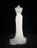 Unique Wedding Dress Sheath One Shoulder Chiffon White Flowers 90s Wedding Dresses Vintage Bridal Gowns HZ1121