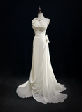 Unique Wedding Dress Sheath One Shoulder Chiffon White Flowers 90s Wedding Dresses Vintage Bridal Gowns HZ1121