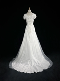 Classic Elegant Wedding Gown Mermaid Short Sleeves White Lace 80s Wedding Dresses Vintage Bridal Gowns HZ1121