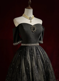 Vintage Ball Gown Off The Shoulder Black Tulle Lace Formal 8th Grade Homecoming Dresses Summer Middle School Hoco Dress 20th Birthday Outfits HZ1121