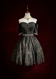 Vintage Ball Gown Off The Shoulder Black Tulle Lace Formal 8th Grade Homecoming Dresses Summer Middle School Hoco Dress 20th Birthday Outfits HZ1121