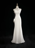 Unique Wedding Dress Mermaid Spaghetti Straps White Chiffon Beads 90s Wedding Dresses Vintage Bridal Gowns HZ1121