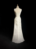 Unique Wedding Dress Mermaid V Neck White Taffeta Appliques 90s Wedding Dresses Vintage Bridal Gowns HZ1121