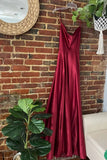 Elegant A line Spaghetti Straps Burgundy Backless Long Prom Dresses Party Dress Summer 20th Birthday Outfits 18th Birthday Dress Inspo For Teens HZ1121