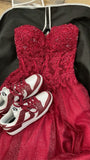 Elegant A line Sweetheart Lace Burgundy Tulle Long Prom Dresses Party Dress Summer 20th Birthday Outfits 18th Birthday Dresses HZ1121