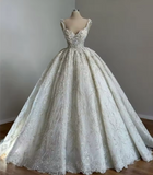 Unique Bridal Gown Ball Gown Straps Neck White Sequin Wedding Dresses Pretty Bridal Gowns HZ1121