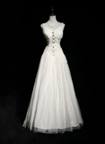 Unique Bridal Dress A Line V Neck White Tulle Long 90s Wedding Dresses Vintage Bride Dress Bridal Gowns HZ1121