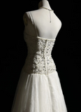 Unique Bridal Dress A Line V Neck White Tulle Long 90s Wedding Dresses Vintage Bride Dress Bridal Gowns HZ1121