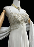 Unique Bridal Dress A line Spaghetti Straps White 90s Chiffon Wedding Dresses Vintage Bride Dress Bridal Gowns HZ1121