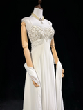 Unique Bridal Dress A line Spaghetti Straps White 90s Chiffon Wedding Dresses Vintage Bride Dress Bridal Gowns HZ1121