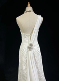 Unique Bridal Dress Mermaid One Shoulder Chiffon White Lace Wedding Dress With Beads 90s Wedding Dresses Vintage Bride Dress Bridal Gowns HZ1121