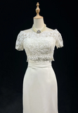 Unique Bridal Gown Mermaid Strapless Chiffon Wedding Dress With White Short Sleeves Lace Jacket Wedding Dresses Vintage 80s Wedding Gowns HZ1121