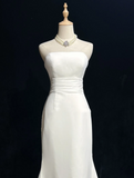 Unique Bridal Gown Mermaid Strapless Chiffon Wedding Dress With White Short Sleeves Lace Jacket Wedding Dresses Vintage 80s Wedding Gowns HZ1121