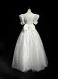 Princess Bridal Gown Ball Gown Square Neck Tulle 1960s Wedding Dress With White Short Sleeves Lace Wedding Dresses Vintage 80s Wedding Gowns HZ1121