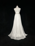 Unique Bridal Dress A line One Shoulder Chiffon White Wedding Dress With Beads 90s Wedding Dresses Vintage Bride Dress Bridal Gowns HZ1121