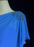 Vintage A line One Shoulder Sleeveless Royal Blue Chiffon Petite Mother Of Bride Dress Party Gown Floor Length For Summer Women Wedding HZ1121