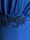 Vintage A line One Shoulder Sleeveless Royal Blue Chiffon Petite Mother Of Bride Dress Party Gown Floor Length For Summer Women Wedding HZ1121