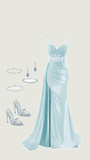 Sexy Mermaid Spaghetti Straps Light Sky Blue Long Prom Dresses Party Dress Birthday Outfits Graduation Dresses HZ1121