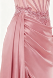 Elegant Mermaid Spaghetti Straps Pink Slit Satin Long Prom Dresses Party Dress Summer 20th Birthday Outfits 18th Birthday Dresses HZ1121