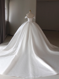 Princess Bridal Dress Ball Gown Off The Shoulder Satin Wedding Dress With White Short Sleeves Wedding Dresses Modest Wedding Gowns HZ1121