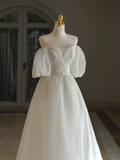 Princess Bridal Dress Ball Gown Off The Shoulder Satin Wedding Dress With Short Sleeves Wedding Dresses Modest Wedding Gowns HZ1121