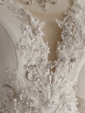 Retro Bridal Dress Mermaid V Neck Long Sleeves Satin Wedding Dress With Lace Wedding Dresses Modest Wedding Gowns HZ1121