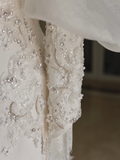 Retro Bridal Dress Mermaid V Neck Long Sleeves Satin Wedding Dress With Lace Wedding Dresses Modest Wedding Gowns HZ1121