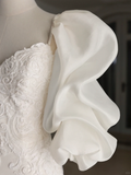 Retro Mermaid Sweetheart 3/4 Sleeves Satin Wedding Dress With Lace Wedding Dresses Modest Wedding Gowns HZ1121