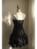 Retro A Line Spaghetti Straps Black Satin Mini Short Formal 8th Grade Homecoming Dresses Summer Middle School Hoco Dress 18th Birthday Outfits HZ1121