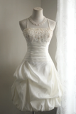 Retro A Line Spaghetti Straps White Satin Mini Short Formal 8th Grade Homecoming Dresses Summer Middle School Hoco Dress 18th Birthday Outfits HZ1121