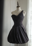 Retro Ball Gown One Shoulder Black Taffeta Mini Short Formal 8th Grade Homecoming Dresses Summer Middle School Hoco Dress 16th Birthday Outfits HZ1121
