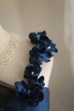 Vintage A Line Navy Blue Satin Flowers Mini Short Formal 8th Grade Homecoming Dresses Summer Middle School Hoco Dress 18th Birthday Outfits HZ1121
