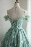 Vintage Ball Gown Off The Shoulder Green Lace Mini Short Formal 8th Grade Homecoming Dresses Summer Middle School Hoco Dress 20th Birthday Outfits HZ1121