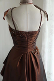 Retro A line Spaghetti Straps Brown Taffeta Mini Short Formal 8th Grade Homecoming Dresses Middle School Short Prom Dress Hoco Outfits HZ1121