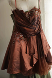 Retro A line Spaghetti Straps Brown Taffeta Mini Short Formal 8th Grade Homecoming Dresses Middle School Short Prom Dress Hoco Outfits HZ1121