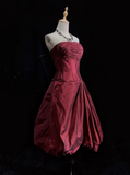 Unique Ball Gown Strapless Sleeveless Burgundy Taffeta Formal 7th Grade Homecoming Dresses Middle School Prom Dress Hoco Outfits HZ1121