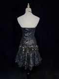 Unique Mermaid Strapless Sleeveless Sequin Silver Gray Formal 7th Grade Homecoming Dresses Middle School Prom Dress Hoco Outfits HZ1121