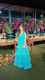 Classy A line Hater Blue Long Formal Prom Gown Summer Wedding Guest Dress Bridal Guest Dresses Wedding Outfits For Guest HZ1121